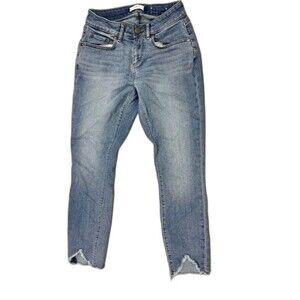 Loft Size 0 Womens Jeans Curvy Skinny Ankle Low Rise Stretch Raw Hem Med Wash